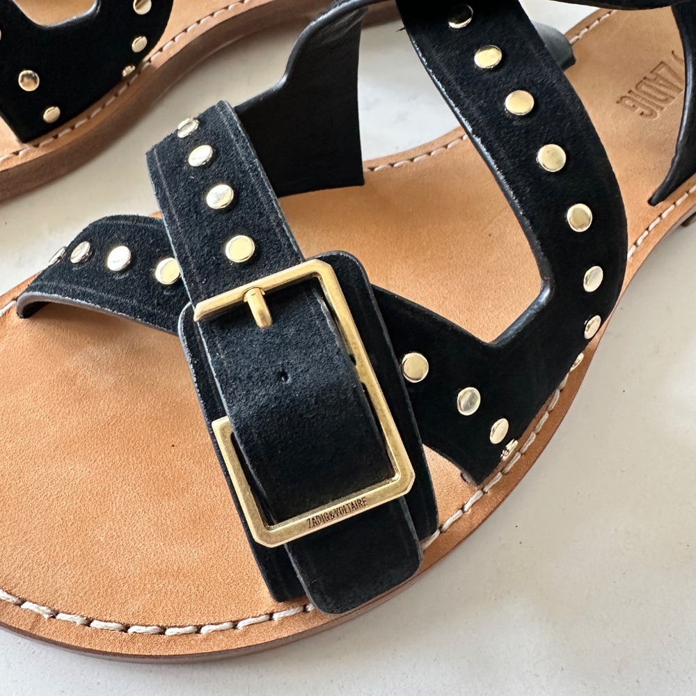 🖤💛 Zadig & Voltaire | Women's Cecilia Studded Strap Sandals ✨ - Picture 8 of 12